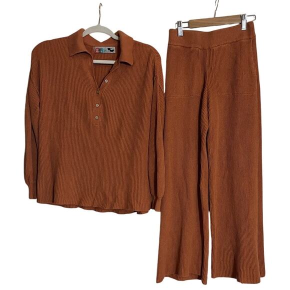 Free People Other - Free People Beach | Size XS Ribbed Lounge Knit Set Burnt Orange